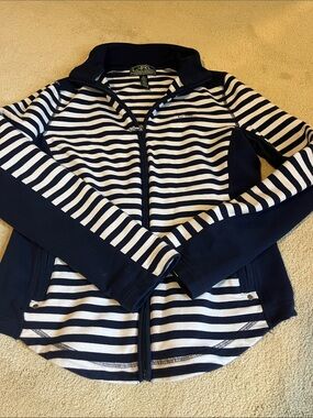Lauren Active Ralph Lauren Navy & White Striped Zip Jacket - size M